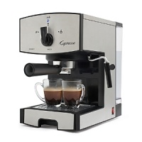 Whip up favorite coffee drinks to perfection with this high-pressure cappucino and espresso machine from Capresso. Constructed of durable stainless steel, it features a 15-bar pump and high-pressure frothing system for excellent performance every time. Whip up favorite coffee drinks to perfection with this high-pressure cappucino and espresso machine from Capresso. Constructed of durable stainless steel, it features a 15-bar pump and high-pressure frothing system for excellent performance every time.