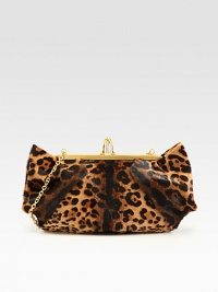 A compact feminine shape in chic leopard-print pony hair, featuring a shoe-inspired clasp and signature red lining. Chain shoulder strap, 9 dropTop clasp closureOne inside open pocketFully lined13½W X 7¼H X 1DMade in Italy A compact feminine shape in chic leopard-print pony hair, featuring a shoe-inspired clasp and signature red lining. Chain shoulder strap, 9 dropTop clasp closureOne inside open pocketFully lined13½W X 7¼H X 1DMade in Italy