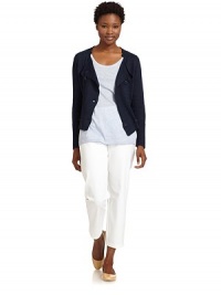 THE LOOKRound ribbed roll necklineFront double breasted button closureLong ribbed cuff sleevesSeam and ribbed detailsTHE FITAbout 22 from shoulder to hemTHE MATERIAL62% linen/38% cottonCARE & ORIGINHand washImportedModel shown is 5'9½ (176cm) wearing US size Small. THE LOOKRound ribbed roll necklineFront double breasted button closureLong ribbed cuff sleevesSeam and ribbed detailsTHE FITAbout 22 from shoulder to hemTHE MATERIAL62% linen/38% cottonCARE & ORIGINHand washImportedModel shown is 5'9½ (176cm) wearing US size Small.
