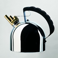 Kettle in stainless steel mirror polished with melodic whistle in brass and handle in black. Magnetic steel heat diffusing bottom. Kettle in stainless steel mirror polished with melodic whistle in brass and handle in black. Magnetic steel heat diffusing bottom.