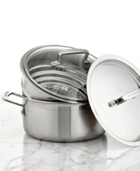 Pack in maximum flavor & healthy nutrients with this steaming set, which includes a 3-qt. base, steamer basket and tempered glass lid for quick & easy prep of your favorite veggies, seafood and more. The versatile pot features a triple-layer design that sandwiches a pure aluminum core between two high-performance layers of stainless steel for quick, even heating. Lifetime warranty. Pack in maximum flavor & healthy nutrients with this steaming set, which includes a 3-qt. base, steamer basket and tempered glass lid for quick & easy prep of your favorite veggies, seafood and more. The versatile pot features a triple-layer design that sandwiches a pure aluminum core between two high-performance layers of stainless steel for quick, even heating. Lifetime warranty.