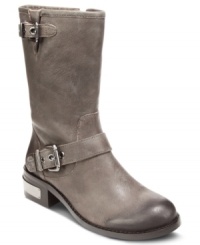 Kick your look into high gear with Vince Camuto's Winchell motorcycle booties. Features buckle detail around ankle and at top of boot shaft. Kick your look into high gear with Vince Camuto's Winchell motorcycle booties. Features buckle detail around ankle and at top of boot shaft.