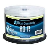 Optical Quantum OQBDR06LT-50 6X 25GB BD-R Single Layer Blu-Ray Recordable Blank Media Logo Top, 50-Disc Spindle Optical Quantum OQBDR06LT-50 6X 25GB BD-R Single Layer Blu-Ray Recordable Blank Media Logo Top, 50-Disc Spindle