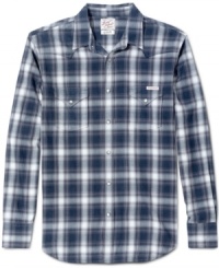 Show your down-to-earth everyman style with this plaid shirt from Lucky Brand Jeans. Show your down-to-earth everyman style with this plaid shirt from Lucky Brand Jeans.