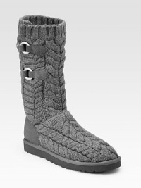 Twisted cotton cable-knit with a ribbed cuff, backed by a velvety suede heel. Shaft, 11Leg circumference, 13Cable-knit cotton and suede upperSide snaps and metal ring closuresShearling sock linerFoam solePadded insoleImported Twisted cotton cable-knit with a ribbed cuff, backed by a velvety suede heel. Shaft, 11Leg circumference, 13Cable-knit cotton and suede upperSide snaps and metal ring closuresShearling sock linerFoam solePadded insoleImported