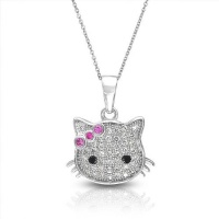 Bling Jewelry Micropave CZ Cool Kitty 925 Silver Girls Pendant Ruby Color Bow 16in Bling Jewelry Micropave CZ Cool Kitty 925 Silver Girls Pendant Ruby Color Bow 16in