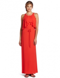 BCBGMAXAZRIA Women's Enza Open Back Cascade Long Gown, Poinsettia, Small BCBGMAXAZRIA Women's Enza Open Back Cascade Long Gown, Poinsettia, Small