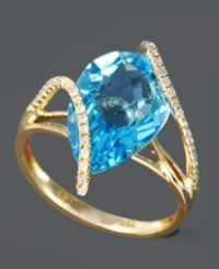 Dive into perfect style with pool-colored hues. Ring features a pear-cut blue topaz (5-7/8 ct. t.w.) wrapped in 14k gold and sparkling round-cut diamonds (1/5 ct. t.w.).