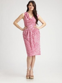 Sophisticated and pretty, this design features an ultra-feminine silhouette, including a classic cowlneck and devastatingly gorgeous draped details.CowlneckSleevelessPleat detailsEmpire waistBack seamsAbout 30 from natural waist94% polyester/6% elastaneMachine washImported of Italian fabric Sophisticated and pretty, this design features an ultra-feminine silhouette, including a classic cowlneck and devastatingly gorgeous draped details.CowlneckSleevelessPleat detailsEmpire waistBack seamsAbout 30 from natural waist94% polyester/6% elastaneMachine washImported of Italian fabric