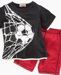 Game on! He'll be ready to play all day in this comfy shirt and short set from Kids Headquarters. Game on! He'll be ready to play all day in this comfy shirt and short set from Kids Headquarters.