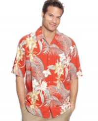 Bring the tropics to you with this floral print shirt from Tommy Bahama. Bring the tropics to you with this floral print shirt from Tommy Bahama.