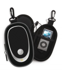 The Sharper Image offers the portable convenience of crystal clear sound quality in this compact speaker case - just clip it and go! The Sharper Image offers the portable convenience of crystal clear sound quality in this compact speaker case - just clip it and go!