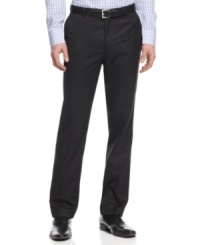 Elongate your stylish business wardrobe with these vertical micro-striped pants from Calvin Klein. Elongate your stylish business wardrobe with these vertical micro-striped pants from Calvin Klein.