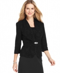 Worn with a dressy skirt or a pair of sleek pants, this glittery petite evening set by Alex Evenings is sure to infuse glamour into your ensemble! Worn with a dressy skirt or a pair of sleek pants, this glittery petite evening set by Alex Evenings is sure to infuse glamour into your ensemble!