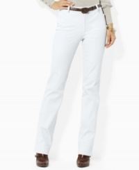Rendered in smooth stretch cotton twill, these Adelle pants channel sophisticated elegance in a classic silhouette with a sleek straight leg from Lauren by Ralph Lauren. Rendered in smooth stretch cotton twill, these Adelle pants channel sophisticated elegance in a classic silhouette with a sleek straight leg from Lauren by Ralph Lauren.