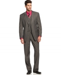 Muted charcoal on this Sean John 3-piece suit provides the freedom to play with color underneath for an eye-popping look sure to catch anyone's eye. Muted charcoal on this Sean John 3-piece suit provides the freedom to play with color underneath for an eye-popping look sure to catch anyone's eye.