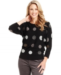 Mixed media dots give this Charter Club sweater fresh, fun appeal thanks to metallic and beaded detail. Mixed media dots give this Charter Club sweater fresh, fun appeal thanks to metallic and beaded detail.