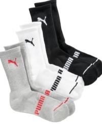 Keep his feet cozy with this three-pack of crew socks from Puma. Keep his feet cozy with this three-pack of crew socks from Puma.