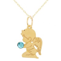 14K Yellow Gold Aqua Cubic Zirconia Boy Angel Pendant Necklace, 13