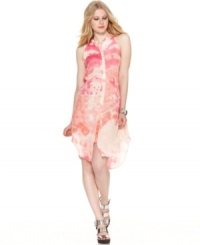 An allover watercolor print adds a splash of femininity to this Kensie shirtdress -- a stylish summer piece!