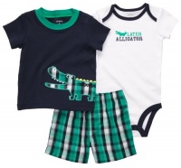 Carters Boys 3-12 Months 3 Piece Plaid Alligator Short Set Carters Boys 3-12 Months 3 Piece Plaid Alligator Short Set