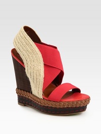 Braided hemp slingback and comfy elastic criss-cross straps add stretch to this timeless wedge with braided leather trim. Stacked leather-trim wedge, 5 (125mm)Stacked platform with leather trim, 1 (25mm)Compares to a 4 heel (100mm)Elastic, hemp and leather upperLeather lining and solePadded insoleImportedOUR FIT MODEL RECOMMENDS ordering one half size up as this style runs small. Braided hemp slingback and comfy elastic criss-cross straps add stretch to this timeless wedge with braided leather trim. Stacked leather-trim wedge, 5 (125mm)Stacked platform with leather trim, 1 (25mm)Compares to a 4 heel (100mm)Elastic, hemp and leather upperLeather lining and solePadded insoleImportedOUR FIT MODEL RECOMMENDS ordering one half size up as this style runs small.