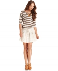 In winter white, this Kensie lace skirt is oh-so sweet over tights and boots! In winter white, this Kensie lace skirt is oh-so sweet over tights and boots!