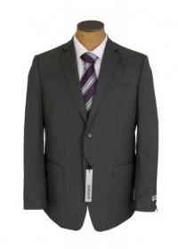 DKNY Mens 2 Button Flat Front Dark Gray Stripe Trim Fit Wool Suit DKNY Mens 2 Button Flat Front Dark Gray Stripe Trim Fit Wool Suit
