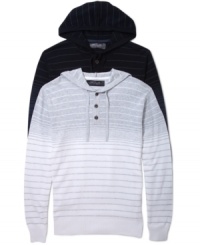 This striped henley hoodie from Retrofit is a stylish addition to your casual wardrobe. This striped henley hoodie from Retrofit is a stylish addition to your casual wardrobe.