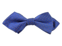 100% Silk Woven Periwinkle and Gold Mini Dots Patterned Diamond Tip Self-Tie Bow Tie 100% Silk Woven Periwinkle and Gold Mini Dots Patterned Diamond Tip Self-Tie Bow Tie