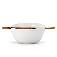 The unique shape and design of this noodle bowl demonstrates a natural elegance. With slots and holes for the chopsticks to rest, it marries an artful form with effortless function for a pure, organic expression. The unique shape and design of this noodle bowl demonstrates a natural elegance. With slots and holes for the chopsticks to rest, it marries an artful form with effortless function for a pure, organic expression.