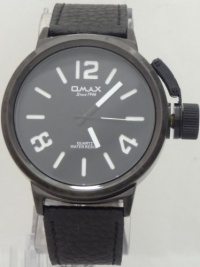 Omax Quartz Black Watch Men's watch Large Size Case Black Leather Band