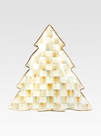 Hand-painted and trimmed with golden accents, this checked tree-shaped tray is both festive and chic. Each piece is kiln-fired four times, giving it an elegant, lustrous sheen.From the Parchment Check collectionCeramic with golden lustre20½ x 21½Hand washMade in USA Hand-painted and trimmed with golden accents, this checked tree-shaped tray is both festive and chic. Each piece is kiln-fired four times, giving it an elegant, lustrous sheen.From the Parchment Check collectionCeramic with golden lustre20½ x 21½Hand washMade in USA