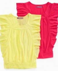 It's the flutter effect. Flutter sleeves on this Epic Threads shirt up her spring style statement. (Clearance) It's the flutter effect. Flutter sleeves on this Epic Threads shirt up her spring style statement. (Clearance)