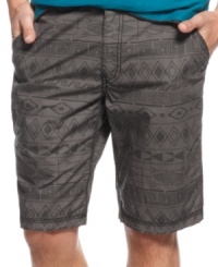 Walk to the beat of a different drum with these tribal print shorts from Bar III. They'll keep you in rhythm with hip style. Walk to the beat of a different drum with these tribal print shorts from Bar III. They'll keep you in rhythm with hip style.