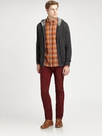 Undoubtedly comfortable corduroy pants are crafted in fine wale cotton and tailored in a bold colored, straight-fitting silhouette.Five-pocket styleButton flyInseam, about 33CottonMachine washMade in USA Undoubtedly comfortable corduroy pants are crafted in fine wale cotton and tailored in a bold colored, straight-fitting silhouette.Five-pocket styleButton flyInseam, about 33CottonMachine washMade in USA