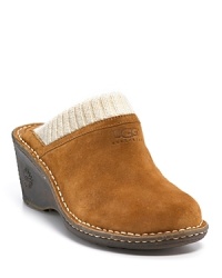 A new take on the classic clog in suede with knit cuffs and genuine shearling lining from UGG® Australia! A new take on the classic clog in suede with knit cuffs and genuine shearling lining from UGG® Australia!