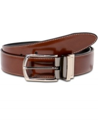 One accessory that covers any wear-to-work situation: Geoffrey Beene's reversible dress belt, in smooth leather edged with saddle stitching. One accessory that covers any wear-to-work situation: Geoffrey Beene's reversible dress belt, in smooth leather edged with saddle stitching.