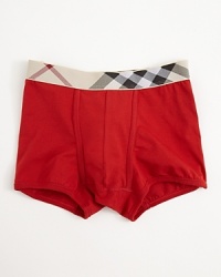 Begin your day with the signature appeal of Burberry when you reach for these check waistband trunks in the morning. Begin your day with the signature appeal of Burberry when you reach for these check waistband trunks in the morning.
