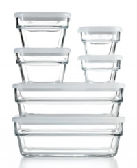 Save, store and get more out of your food. Each compact glass container comes with a convenient white lid and moves from refrigerator or freezer to microwave and dishwasher with ease. Limited lifetime warranty. Save, store and get more out of your food. Each compact glass container comes with a convenient white lid and moves from refrigerator or freezer to microwave and dishwasher with ease. Limited lifetime warranty.