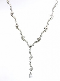 Charter Club Y Necklace, Silver Tone Scroll with Teardrop Crystal Charter Club Y Necklace, Silver Tone Scroll with Teardrop Crystal