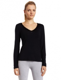 Calvin Klein Womens Essentials With Satin Long Sleeve V-Neck Pajama Top, Black, Small Calvin Klein Womens Essentials With Satin Long Sleeve V-Neck Pajama Top, Black, Small