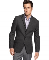 Trail blazer. This slim fit jacket from INC International Concepts is your guide to great buttoned-up style. Trail blazer. This slim fit jacket from INC International Concepts is your guide to great buttoned-up style.