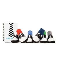 Six pairs of brightly colored socks, designed to look like classic Oxfords. Packaged in its own keepsake box, this makes a perfect, practical and fun baby gift. Six pairs of brightly colored socks, designed to look like classic Oxfords. Packaged in its own keepsake box, this makes a perfect, practical and fun baby gift.