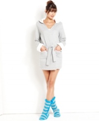 Super soft and lovely. Jenni's French Terry robe features faux-Sherpa lining at the cuffs, pockets, and inside hood.