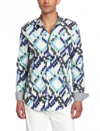 Calvin Klein Jeans Men's Diagonal Ikat Print Long Sleeve Woven