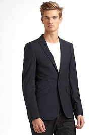 THE LOOKPeaked lapel with button opening One-button front Long sleeves with four button cuffs Single welt pocket at chest Three flap pockets at front Single vent at backTHE MATERIALVirgin wool Cupro liningCARE & ORIGINDry clean Imported THE LOOKPeaked lapel with button opening One-button front Long sleeves with four button cuffs Single welt pocket at chest Three flap pockets at front Single vent at backTHE MATERIALVirgin wool Cupro liningCARE & ORIGINDry clean Imported