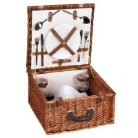 Household Essentials Woven Willow Square Shaped 2 Person Picnic Basket Set Household Essentials Woven Willow Square Shaped 2 Person Picnic Basket Set