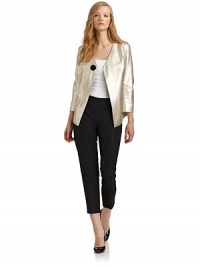 THE LOOKV-neckThree-quarter length sleevesFront mock button magnetic closureBust dartsSeam detailsTHE FITAbout 27 from shoulder to hemTHE MATERIALLeatherCARE & ORIGINDry clean by leather specialistImportedModel shown is 5'10½ (179cm) wearing US size 4. THE LOOKV-neckThree-quarter length sleevesFront mock button magnetic closureBust dartsSeam detailsTHE FITAbout 27 from shoulder to hemTHE MATERIALLeatherCARE & ORIGINDry clean by leather specialistImportedModel shown is 5'10½ (179cm) wearing US size 4.