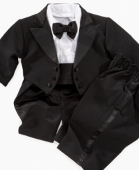 Save the last dance! He'll be the most dashing gentleman at the party in this adorable baby tuxedo from Haddad Bros. Save the last dance! He'll be the most dashing gentleman at the party in this adorable baby tuxedo from Haddad Bros.
